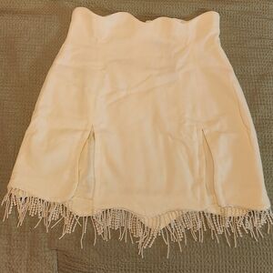 Fashion Brand Company ink stain skirt, white with pearl fringe, L, never worn